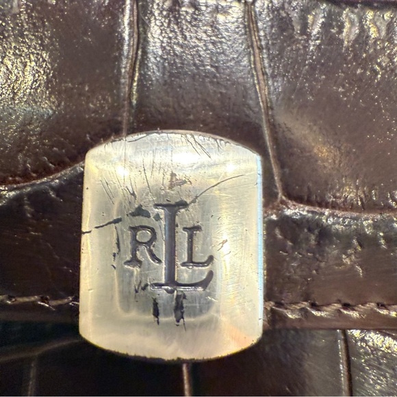 Ralph Lauren RLL Embossed Croc Women's Bi-Fold Long Wallet Dark Brown - Picture 4 of 11